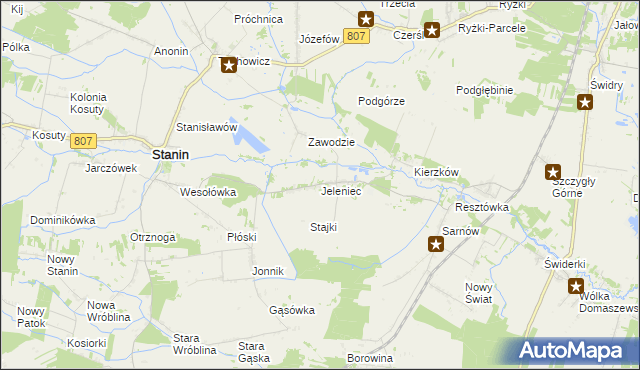 mapa Jeleniec gmina Stanin, Jeleniec gmina Stanin na mapie Targeo