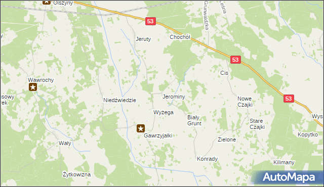 mapa Jerominy, Jerominy na mapie Targeo