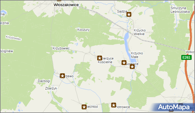 mapa Jezierzyce Kościelne, Jezierzyce Kościelne na mapie Targeo