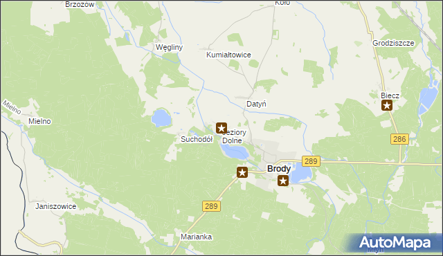 mapa Jeziory Dolne, Jeziory Dolne na mapie Targeo