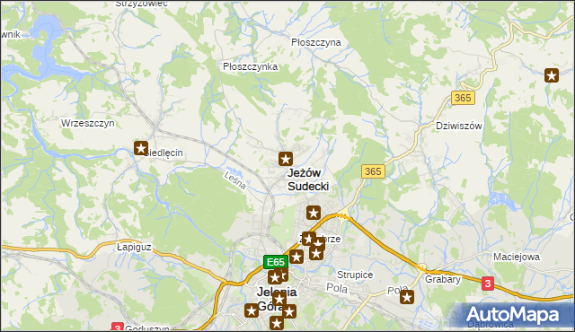 mapa Jeżów Sudecki, Jeżów Sudecki na mapie Targeo