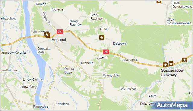 mapa Józefin gmina Annopol, Józefin gmina Annopol na mapie Targeo
