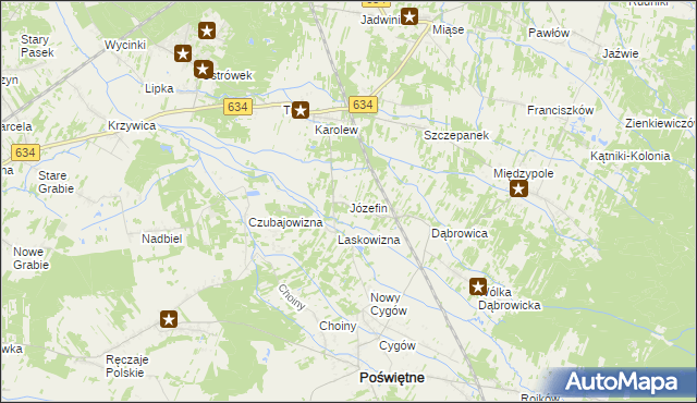 mapa Józefin gmina Poświętne, Józefin gmina Poświętne na mapie Targeo