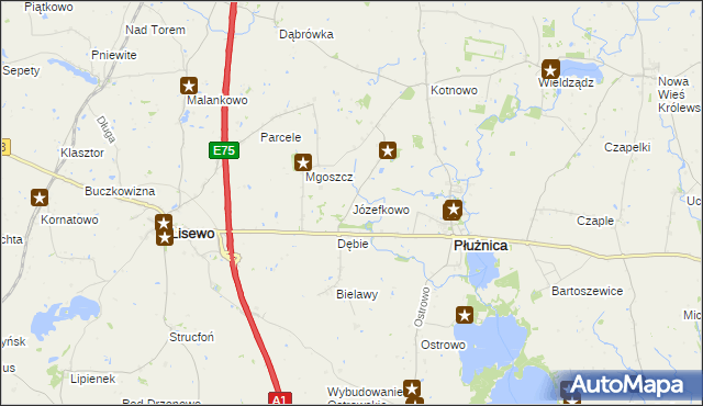 mapa Józefkowo gmina Płużnica, Józefkowo gmina Płużnica na mapie Targeo