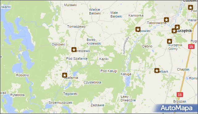 mapa Kąciki gmina Kurzętnik, Kąciki gmina Kurzętnik na mapie Targeo
