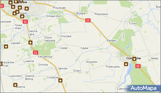mapa Kajew gmina Gołuchów, Kajew gmina Gołuchów na mapie Targeo