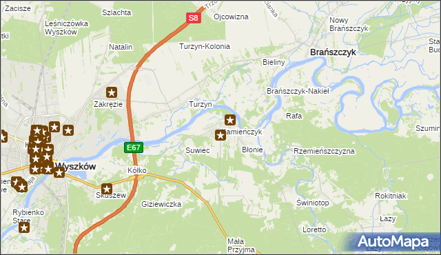 mapa Kamieńczyk gmina Wyszków, Kamieńczyk gmina Wyszków na mapie Targeo