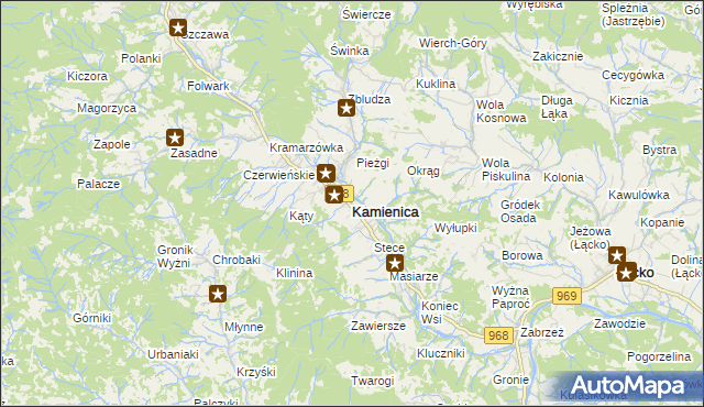 mapa Kamienica powiat limanowski, Kamienica powiat limanowski na mapie Targeo