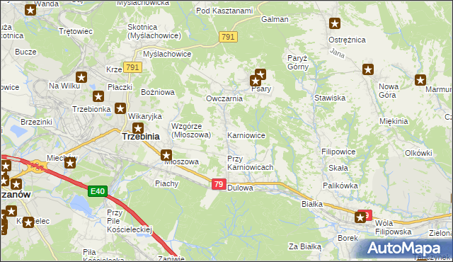 mapa Karniowice gmina Trzebinia, Karniowice gmina Trzebinia na mapie Targeo