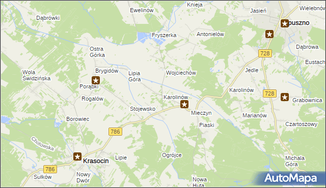 mapa Karolinów gmina Krasocin, Karolinów gmina Krasocin na mapie Targeo