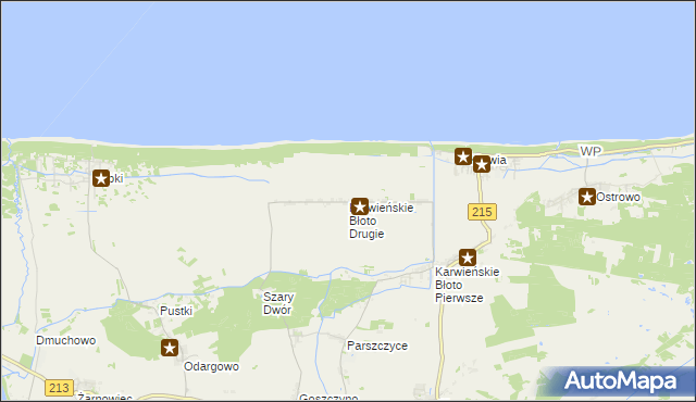 mapa Karwieńskie Błoto Drugie, Karwieńskie Błoto Drugie na mapie Targeo