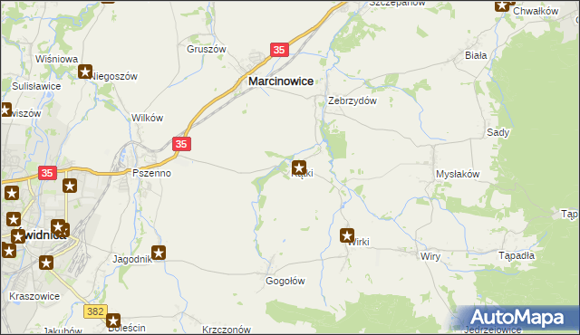 mapa Kątki gmina Marcinowice, Kątki gmina Marcinowice na mapie Targeo