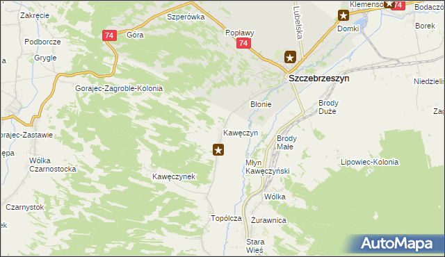 mapa Kawęczyn gmina Szczebrzeszyn, Kawęczyn gmina Szczebrzeszyn na mapie Targeo