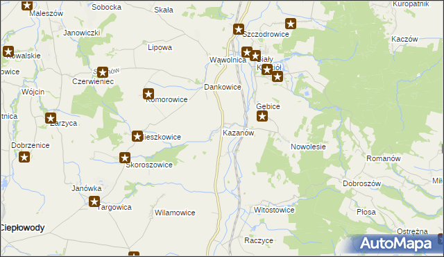 mapa Kazanów gmina Strzelin, Kazanów gmina Strzelin na mapie Targeo