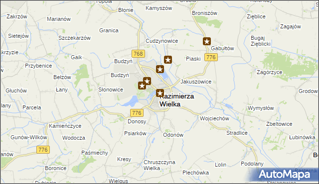 mapa Kazimierza Wielka, Kazimierza Wielka na mapie Targeo