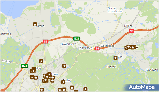 mapa Kędzierzyn gmina Sianów, Kędzierzyn gmina Sianów na mapie Targeo