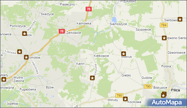 mapa Kiełkowice, Kiełkowice na mapie Targeo