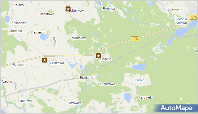 mapa Kiełpino gmina Drawno, Kiełpino gmina Drawno na mapie Targeo