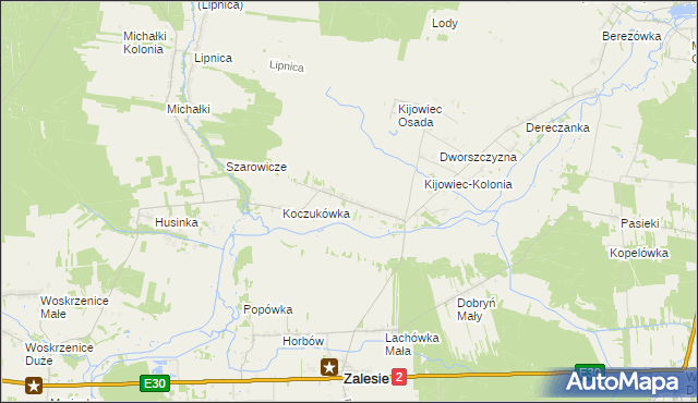 mapa Kijowiec gmina Zalesie, Kijowiec gmina Zalesie na mapie Targeo