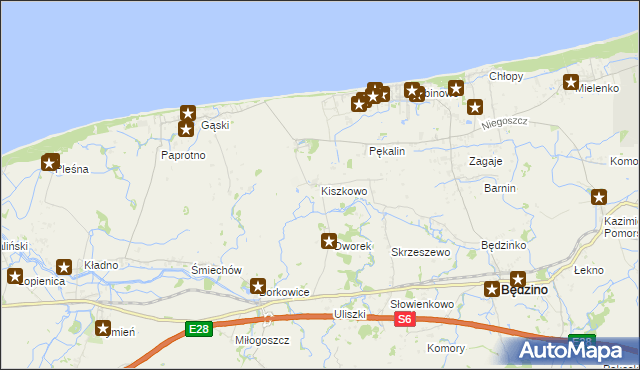 mapa Kiszkowo gmina Będzino, Kiszkowo gmina Będzino na mapie Targeo