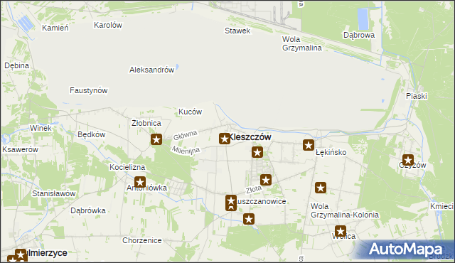 mapa Kleszczów powiat bełchatowski, Kleszczów powiat bełchatowski na mapie Targeo