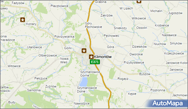 mapa Klimontów powiat sandomierski, Klimontów powiat sandomierski na mapie Targeo