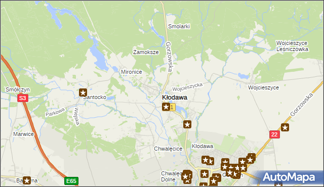 mapa Kłodawa powiat gorzowski, Kłodawa powiat gorzowski na mapie Targeo