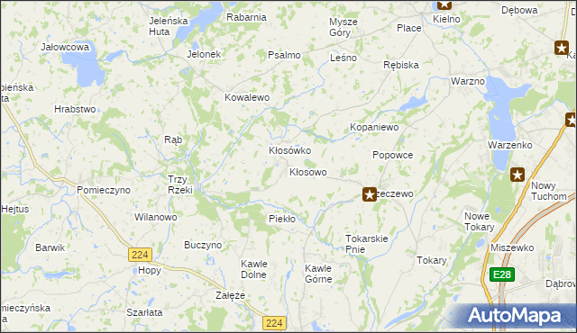 mapa Kłosowo gmina Przodkowo, Kłosowo gmina Przodkowo na mapie Targeo