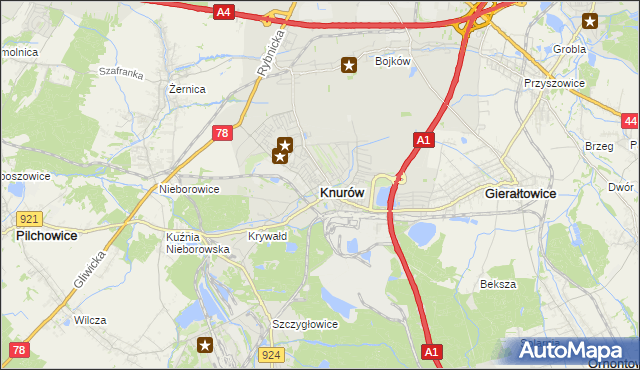 mapa Knurów powiat gliwicki, Knurów powiat gliwicki na mapie Targeo