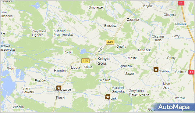 mapa Kobyla Góra powiat ostrzeszowski, Kobyla Góra powiat ostrzeszowski na mapie Targeo