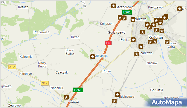 mapa Kobylniki gmina Kościan, Kobylniki gmina Kościan na mapie Targeo