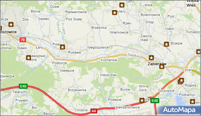 mapa Kochanów gmina Zabierzów, Kochanów gmina Zabierzów na mapie Targeo