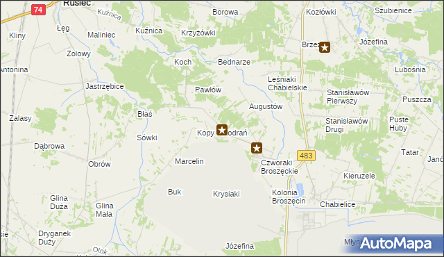 mapa Kodrań gmina Rząśnia, Kodrań gmina Rząśnia na mapie Targeo