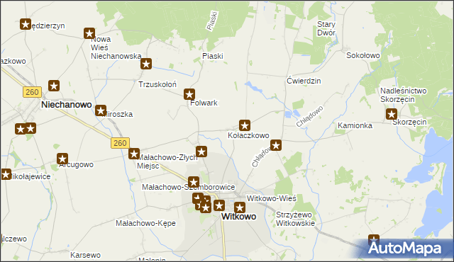 mapa Kołaczkowo gmina Witkowo, Kołaczkowo gmina Witkowo na mapie Targeo