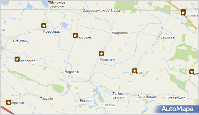 mapa Komorniki gmina Ruja, Komorniki gmina Ruja na mapie Targeo