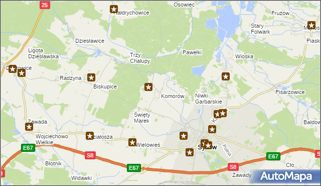 mapa Komorów gmina Syców, Komorów gmina Syców na mapie Targeo