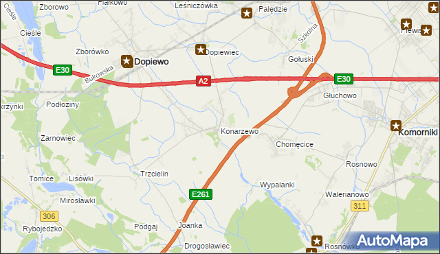 mapa Konarzewo gmina Dopiewo, Konarzewo gmina Dopiewo na mapie Targeo