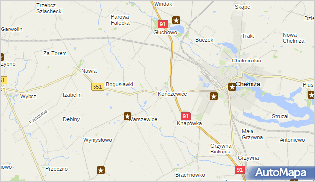 mapa Kończewice gmina Chełmża, Kończewice gmina Chełmża na mapie Targeo