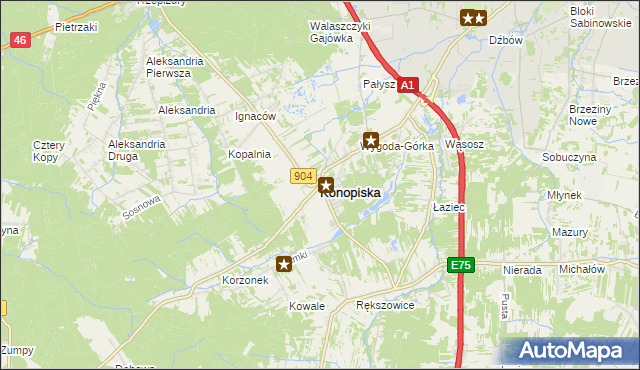 mapa Konopiska powiat częstochowski, Konopiska powiat częstochowski na mapie Targeo