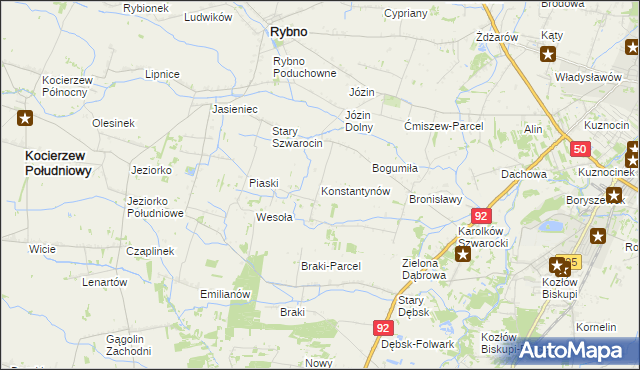 mapa Konstantynów gmina Rybno, Konstantynów gmina Rybno na mapie Targeo