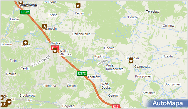 mapa Kopki gmina Wiązowna, Kopki gmina Wiązowna na mapie Targeo