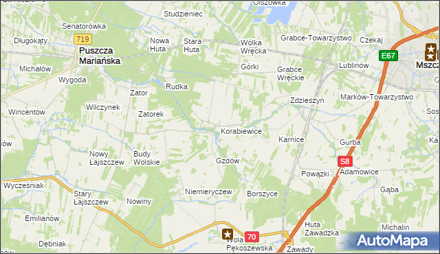 mapa Korabiewice, Korabiewice na mapie Targeo