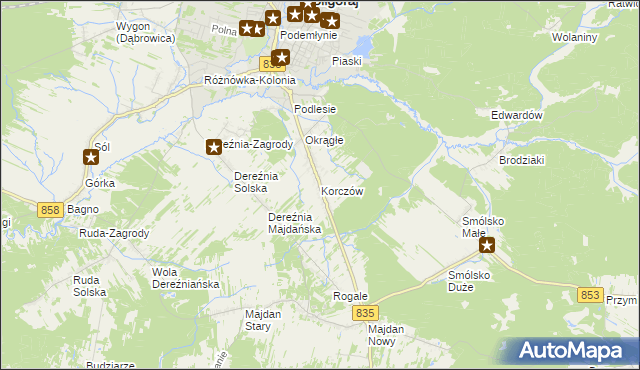 mapa Korczów, Korczów na mapie Targeo