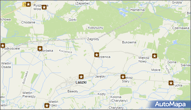 mapa Korzenica gmina Laszki, Korzenica gmina Laszki na mapie Targeo