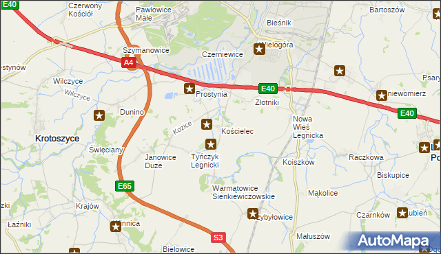 mapa Kościelec gmina Krotoszyce, Kościelec gmina Krotoszyce na mapie Targeo