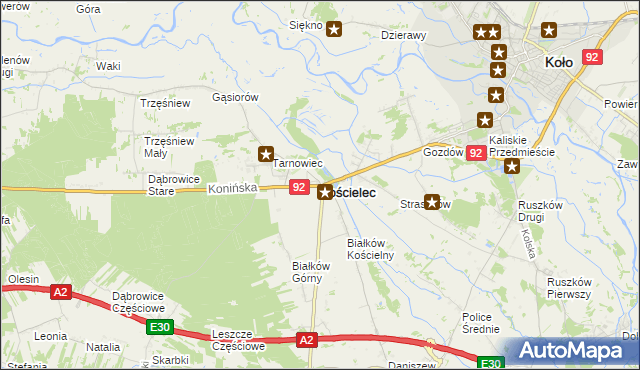 mapa Kościelec powiat kolski, Kościelec powiat kolski na mapie Targeo