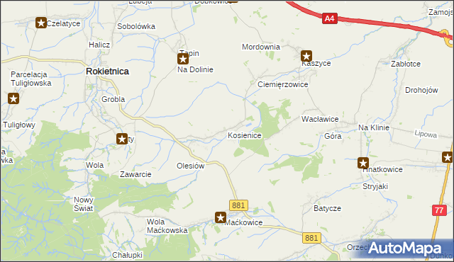 mapa Kosienice, Kosienice na mapie Targeo