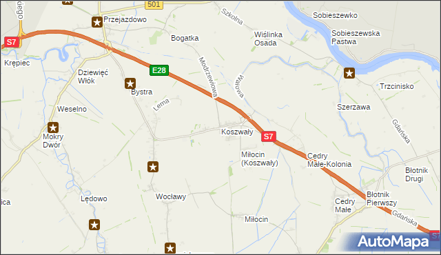 mapa Koszwały, Koszwały na mapie Targeo