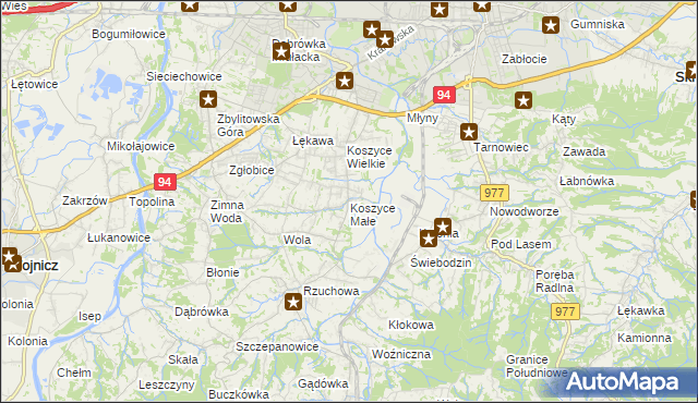 mapa Koszyce Małe, Koszyce Małe na mapie Targeo