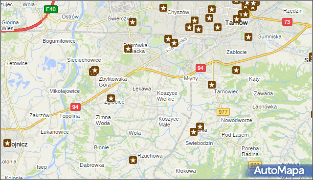 mapa Koszyce Wielkie, Koszyce Wielkie na mapie Targeo